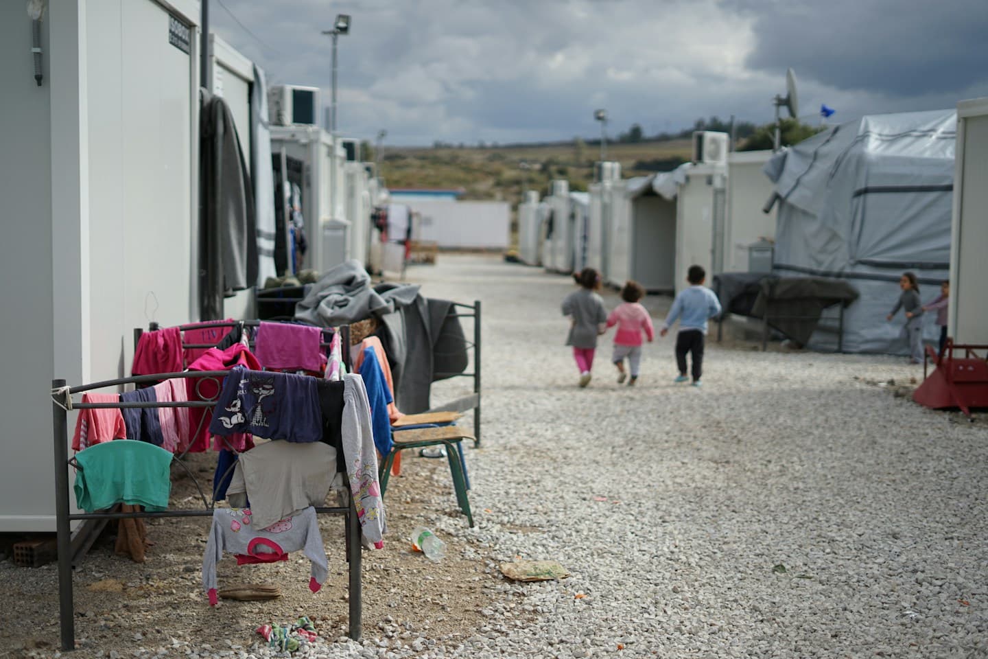 Temporary shelters at a refugee camp in Greece